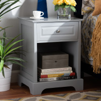 Baxton Studio SR161050-Light Grey-NS Chase Modern Transitional Light Grey Finished 1-Drawer Wood Nightstand